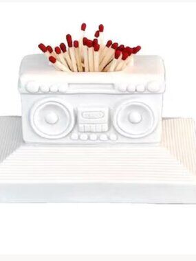 Jonathan Adler Boombox White Porcelain Bisque Match Strike Holder